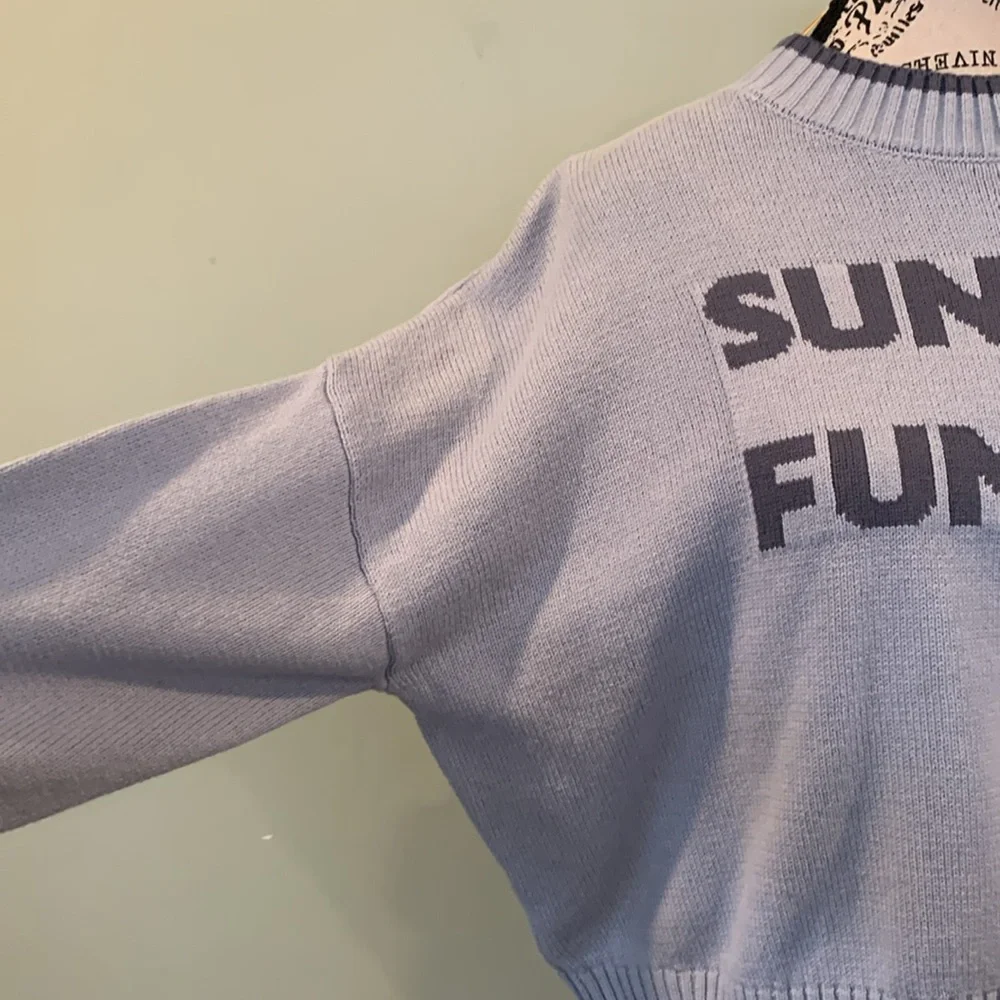 Jessica Simpson Blue Sunday Funday Drop Sleeve Pullover Sweater Women’s Small - Picture 7 of 8